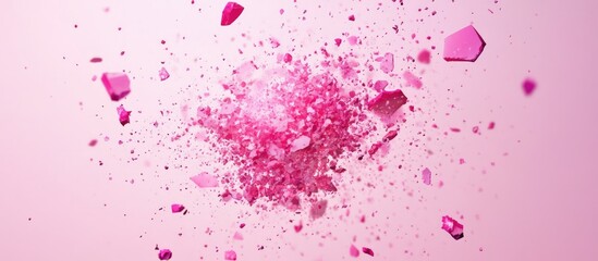 Poster - abstract explosion of pink fragments radiating from a central point creating a vibrant artistic back