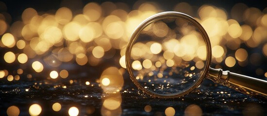 Poster - 3d magnifying glass illustration on blurred bokeh background with empty copy space for text or promo