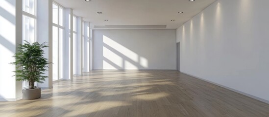 Poster - 3d visualization of spacious modern living room with white walls and ample natural light featuring e