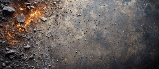 Poster - Abstract debris explosion on a hard surface with dark textures and space for text or design elements in a dramatic setting