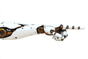Poster - a 3d rendering of a white cyborg robotic hand pointing its finger, isolated on a free png background