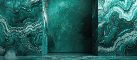 Poster - abstract door background featuring synthetic malachite marble with elegant curves and empty copyspac