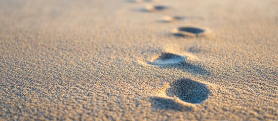 Poster - desert sand dune texture with fresh footprints in focus under soft light providing ample copyspace f