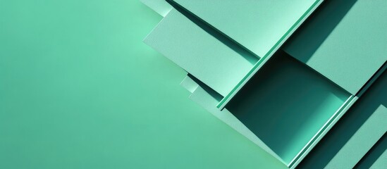 Poster - minimalistic green backdrop with layered abstract elements and horizontal shadows for retro postcard