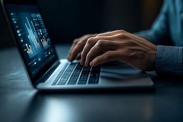 Poster - Data analysis science and big data utilize AI technology. Analysts or scientists employ a computer and dashboard to analyze complex data sets, generating valuable insights