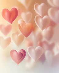 Soft pastel hearts floating on a dreamy background for Valentine's Day and romantic designs