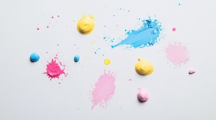 Poster - vibrant assorted paint spots on white background creative texture for art projects and design applic