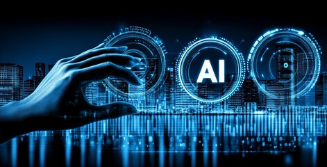 Poster - A holographic 3D rendering of a white humanoid hand using a digital stock icon