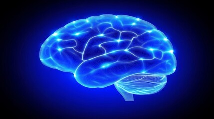 Poster - A human brain illustrated in a polygonal style against a blue background