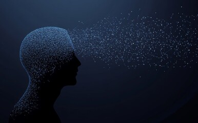 Poster - AI - Stock. AI digital mind. Robotics concept. Human face constructed from polygons. Modern illustration