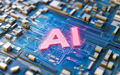 Fototapete - Stock AI typography in a modern, isometric style background