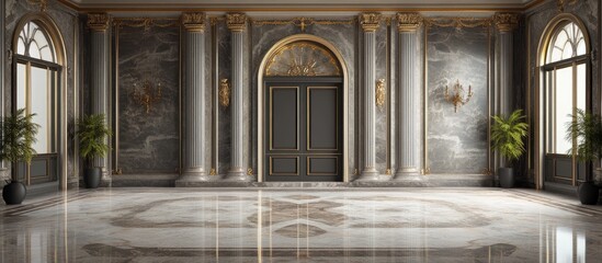 Poster - luxurious 3d interior design of elegant space with marble flooring and empty copyspace for text and 