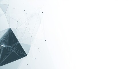 Poster - Blue network abstractly connects on a pristine white backdrop. Dots and lines illustrate network technology for desktop displays. An AI-centered design. Embodies contemporary abstract ideas. The