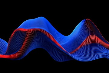 Poster - Trails of wave lines in a spectrum of colors flow dynamically against a black backdrop. This abstract, futuristic scene embodies the realms of science, digital technology, and communication, rendered