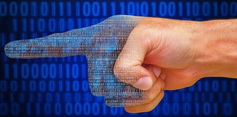 Poster - a person touches data flowing on a virtual screen, engaging with big data technology and data scienc