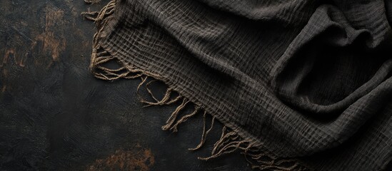 Poster - textured black fabric draped on dark background creating ideal copyspace for elegant design or promo