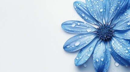 Poster - blue cornflower close up with raindrops on petals showcasing delicate details and ample empty space 