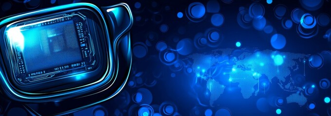 Fototapete - Futuristic AI Stock chipset on an abstract banner background enhanced with modern illustration