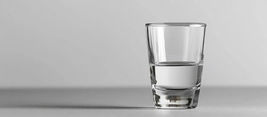 Poster - Close up of a clear vodka shot glass against a minimalist background ideal for advertising or promotional content.