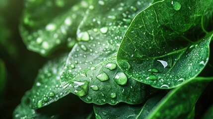 Poster - fresh green lettuce leaves with water droplets highlighting texture and freshness ideal for health o
