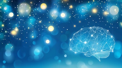 Poster - On a blue background, a polygonal representation of a human brain