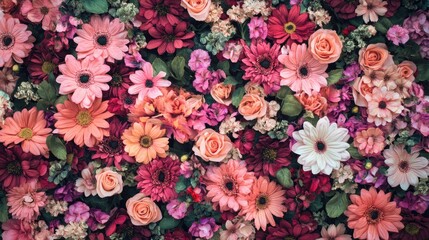 Poster - aesthetic floral background with vibrant flowers and empty space for text placement in natural desig