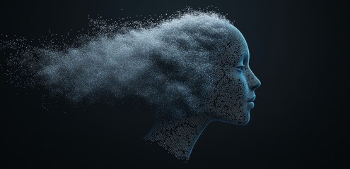 Poster - Human figure with a digital neural pattern atop a blue backdrop
