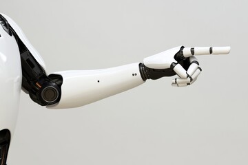 Poster - Isolated on a free PNG background, a 3D rendering of a white cyborg robotic hand pointing its finger