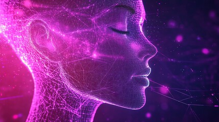 Aufkleber - Digital Abstract Art of Female Portrait with Neural Network and Neural Connections : Generative AI