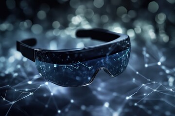 Poster - Innovative augmented reality glasses displayed against a futuristic digital background