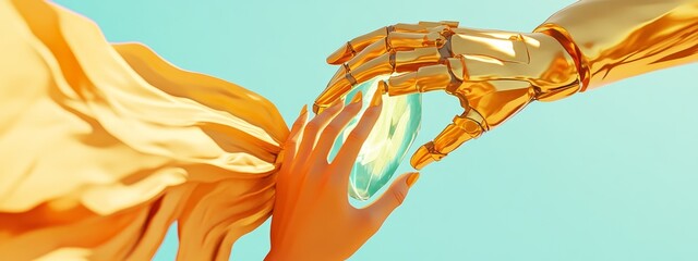 Poster - Set in the expansive cyber space, a 3D humanoid robot stands at the intersection of futuristic AI, stock industry automation, and the immersive worlds of the metaverse and augmented reality