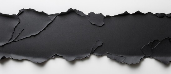 Poster - torn black paper strip on white background with ample negative space for text or graphic design elem