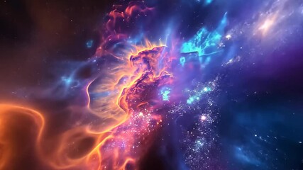 a vibrant space scene featuring an abundance of stars and swirling clouds, distant galaxies masked b