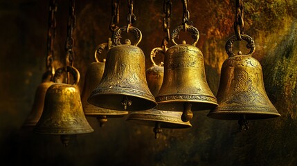 Wall Mural - Ancient Golden Bells: A Symphony of Faith and Tradition