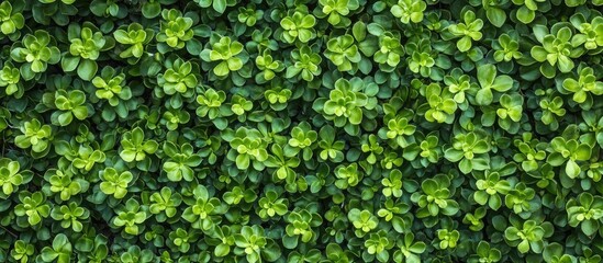 Poster - Lush green succulent plant texture background with plenty of space for creative overlays and text elements in a flat lay perspective