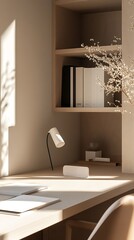 Poster - Minimalist Home Office Desk with Natural Sunlight and Elegant Decor : Generative AI