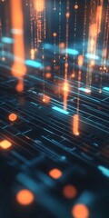 Poster - Futuristic Digital Technology Background with Glowing Orange Light Particles : Generative AI