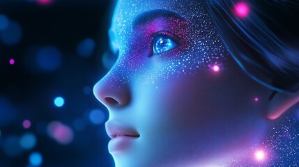 Aufkleber - Futuristic digital art with vibrant glowing elements and dreamy cosmic features : Generative AI