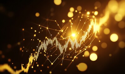 Poster - Rising Stock Market Chart with Golden Light Effects and Data Nodes : Generative AI
