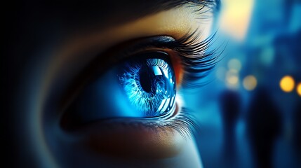 Poster - Close-Up of Blue Eye with Intricate Details in Futuristic Digital Style : Generative AI