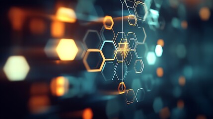 Poster - Abstract Futuristic Geometric Hexagonal Pattern with Blue and Orange Lights : Generative AI