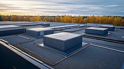 Poster - Modern Building Roof with HVAC Installation and Forest View : Generative AI