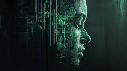 Poster - Cybernetic Profile Portrait with Digital Circuitry and Futuristic Aesthetic : Generative AI