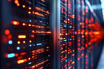 Aufkleber - Illuminated Data Center With Vibrant Red and Blue Server Lights Conveying a High-Tech Environment : Generative AI