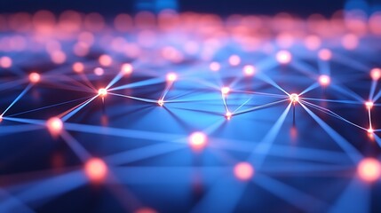 Aufkleber - Futuristic Glowing Network Diagram Technology Illustration with Blue and Red Dots : Generative AI