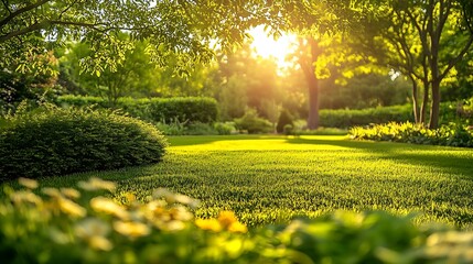 Aufkleber - Picturesque Garden Bathed in Golden Light Creating a Peaceful Atmosphere : Generative AI