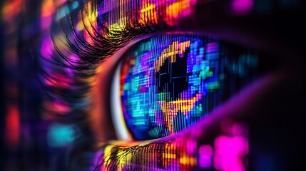 Poster - Cyber Eye Digital Art with Futuristic Neon Pixelated Pattern : Generative AI