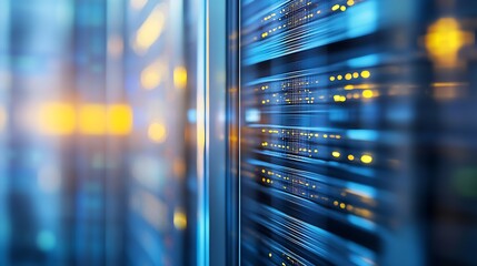 Fototapete - Modern Server Technology in a Data Center with Reflective Glass Panel : Generative AI