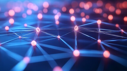 Poster - Connected Nodes on a Futuristic Blue Digital Network Background with Glowing Lines : Generative AI