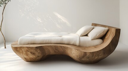 Wall Mural - Sculptural Wooden Bed: Modern Minimalist Design